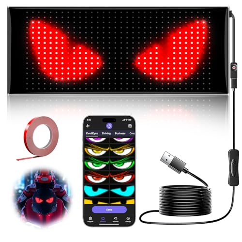 Rayhome LED Eyes for Motorcycle Windshield 7x3 Flexible Devil Car Eyes Animated led Programmable Bluetooth APP Control Custom Text Pattern Animation LED Sign for Car Windshield