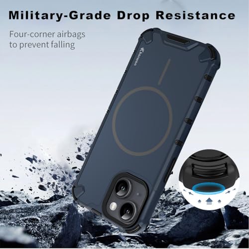 Image of KARWAN Tough Shockproof Back Case Cover Compatible with iPhone 14 Plus Dual Layer Armor Protection with Matt Finish,Edge Guard Bumper Heavy Duty Cover with Magnetic MagEase Wireless Charging (Blue)