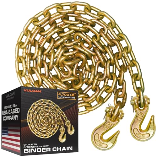 VULCAN Binder Chain with Clevis Grab Hooks - Grade 70-5/16 Inch x 16 Foot - 4,700 Pound Safe Working Load