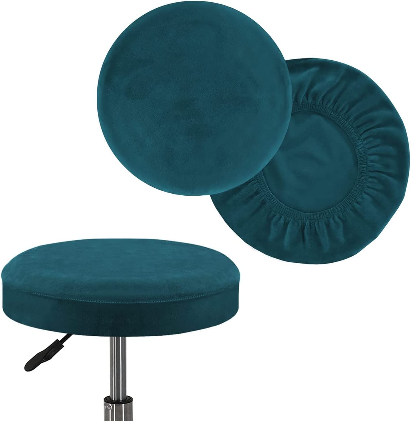 YYDSWTW Round Stool Cover Stretch Velvet Bar Stool Covers Round Non-slip 2 Pcs Machine Washable Medium DeepWaterBlue