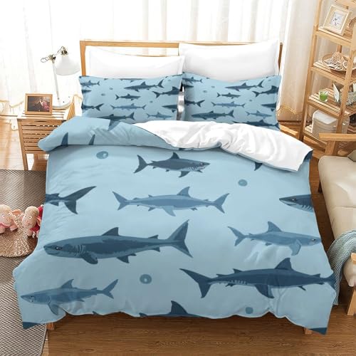 Housse de couette requin 3D parure lit enfant 140x200 imprimé