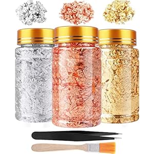 KKSJK 3 Flaschen Gold Flakes, Blattgold Flocken Dekorfolie, Gilding Flakes Set, Imitation Metallic Folienflocken for DIY…