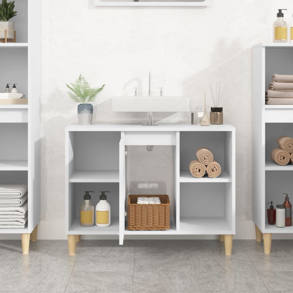 Tomostar Meuble sous Lavabo, Meuble de Rangement Salle de Bain sous Vasque Armoire Évier Blanc 80x33x60 cm Bois d'ingénierie