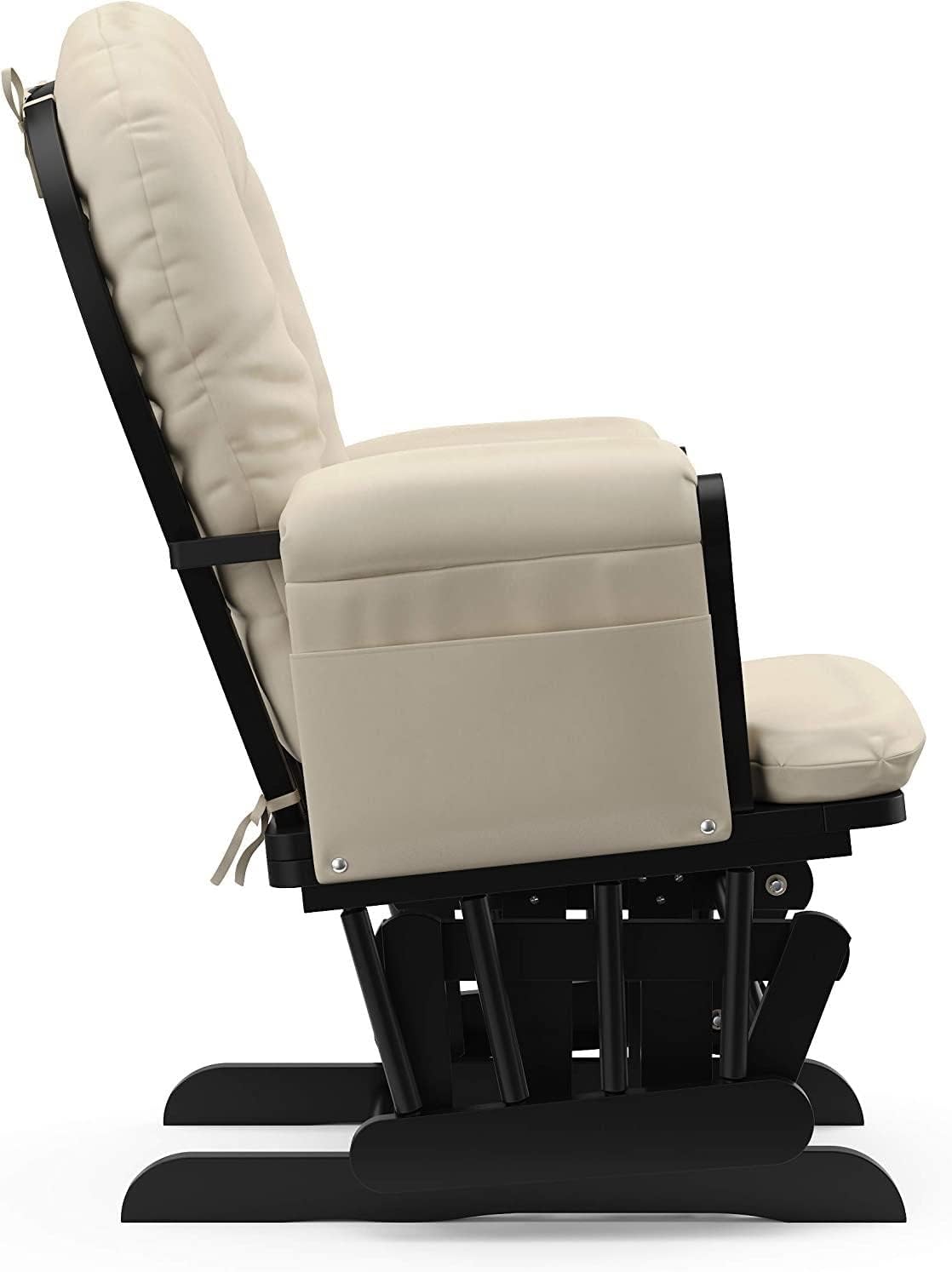 Premium Ring Rocking Chair and Ottoman (Cherry Base, Beige Cushion) - Upholstered Cushion with Storage Bag, Smooth Rocking Movement, Easy Assembly, Solid Hardwood Base, Rocking Chair (Black/Beige)