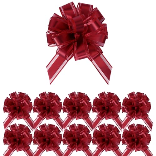 DIPZO Lot de 10 nœuds à Tirer Rouges 10 cm, Rubans en Organza Bordeaux pour Emballage Cadeau, décoration de Noël, Voitures de Mariage, fêtes...