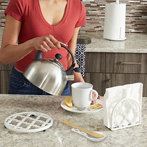 Lattice Collection Cast Iron Napkin Holder, By Home Basics (White) / Napkin Holders For Kitchen, Table Napkin Holder With Non-Skid Feet #TOP4