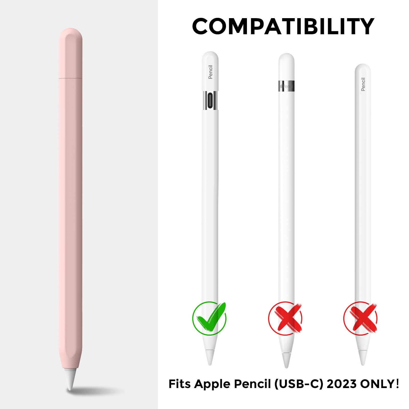 AhaStyle Silicone Case for Apple Pencil (USB-C) 2023 Ultra Thin Protective Cover Skin Apple Pencil Sleeve Anti-Slip Grip Compatible with Apple Pencil USB C (Pink)