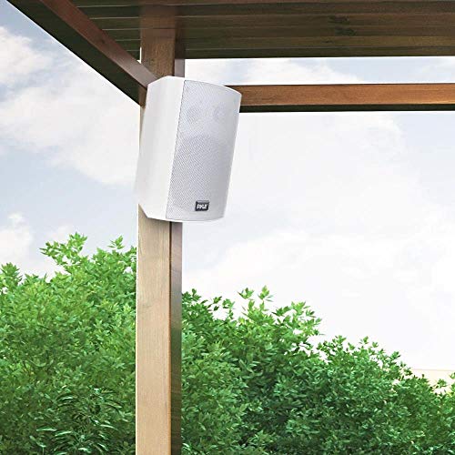 Pyle Wall Mount Bluetooth Home Speaker System - Active + Passive Pair, Wireless, Water-resistant, Stereo Sound, AUX IN (White)