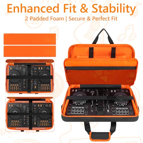 Image of Padded DJ Controller Case Compatible with DDJ FLX4 /DJ 400 /DDJ REV1, DJ Carrying Bag with 5-Pocket fits up to 15.6'' Laptop, Headphones, Cables, with Adjustable Shoulder Strap, 21.5 inchx11.8 inchx2.5 inch