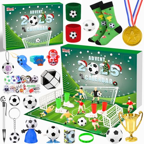 MOVINPE Soccer Advent Calendar for Boys Girls Kids, 2025 World Soccer Gifts Party Favors 24 Days Countdown to Christmas Surprise Gifts for Little Soccer Fans