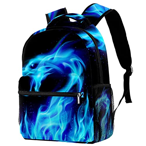 Mochila para portátil de dragón de fuego azul impermeable para viaje