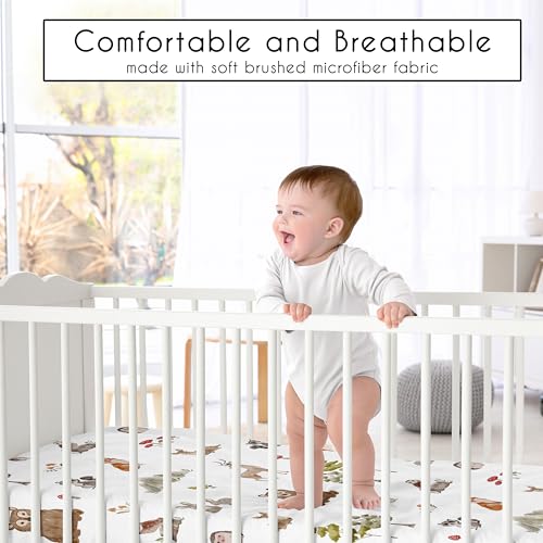 Image of Sweet Jojo Designs 4-Piece Baby Crib Bedding Set (Woodland Animals) for Boys or Girls, Infants /Nursery incl. Blanket, Fitted Sheet, Skirt, Diaper Stacker (Neutral Theme, Forest Animal, Bear, Hedgehog)