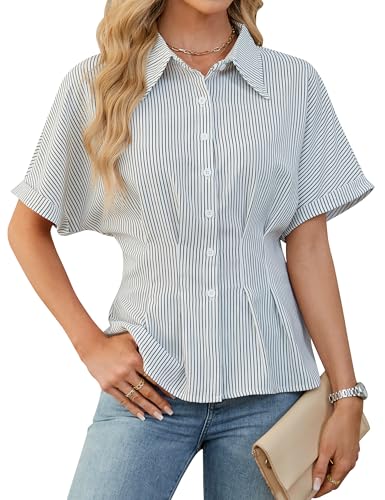 BMJL Womens Business Casual Outfits Dressy Casual Blouse Summer Button Down Peplum Tops Striped Shirts 2025