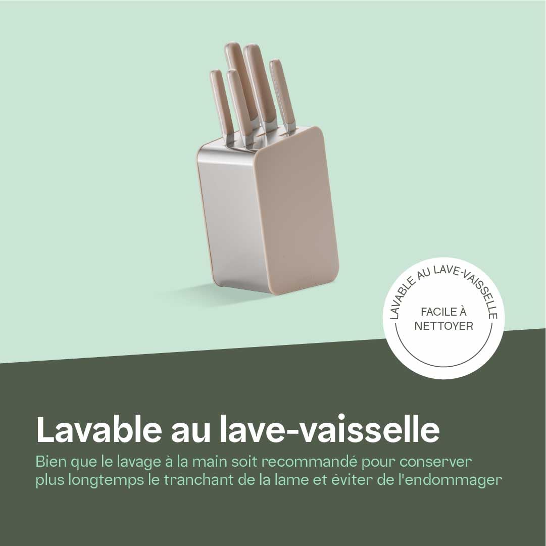 BergHOFF Home Bloc à couteaux avec couteaux - Set Couteau Cuisine avec bloc - Ensembles de Couteaux de Cuisine - Couteau de cuisine tranchants (Sand, 6 pièces)