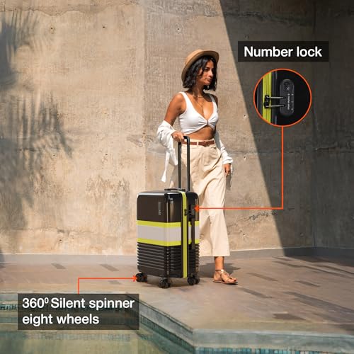 Image of Nasher Miles Mexico Hard-Sided Polycarbonate 8 Wheels Double Spinner Check-in Luggage Black and Grey 28 inch |75cm Trolley Bag,Large