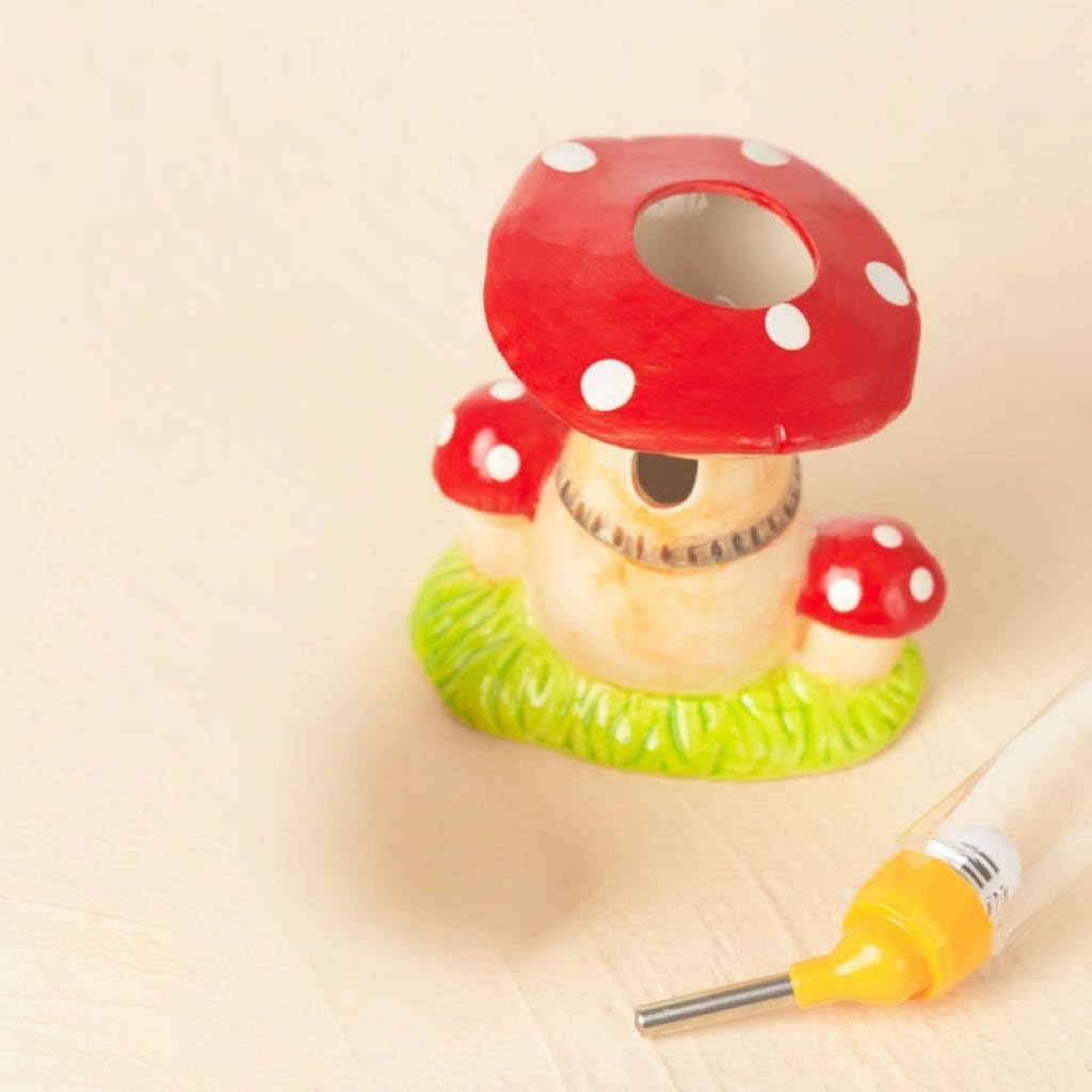Red Ceramic Mushroom Hamster Habitat Set - Includes Mushroom-Shaped Hideout, 80ml Water Bottle with Holder, and Food Dish - Adorable 4-Piece Accessory Kit for Small Pets