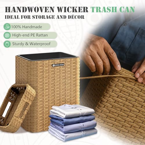 Caneca de Basura Ypati de Rattan con Tapa y Forro Extraíble miniatura 4