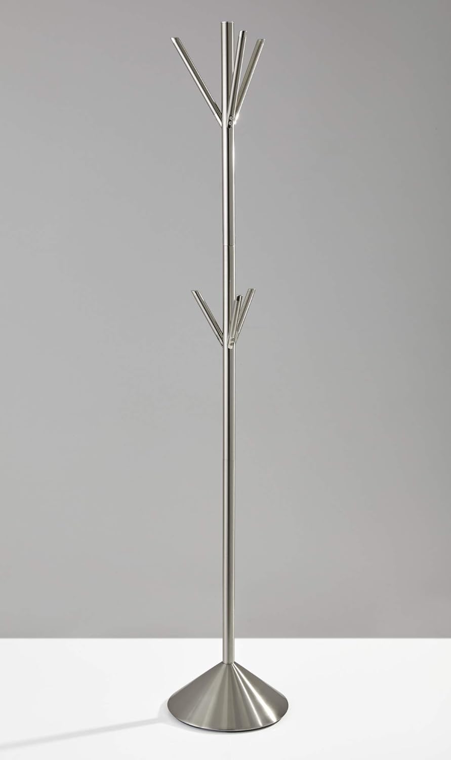 Satin Steel Contemporary 68" Coat Rack with Six Pegs