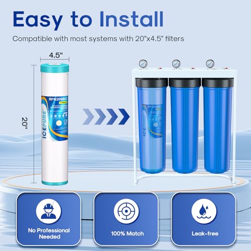 Image of ICEPURE 20 inch x 4.5 inch GAC Filter, 5 Micron 20-Inch Whole House Granular Activated Carbon Water (GAC) Filter Replacement for GAC-20BB, FG25B-KS, FI-CAB20-BB, RFN20BB-C 1 Pack
