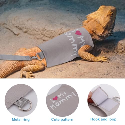 Image of Bearded Dragon Leash and Harness Set, Cute Adjustable Lizard Reptile Harness Costume Clothes with Short Leash for Small Pets Animal Amphibians Chameleons Accessories Outdoor Walking (Style A, Gray)