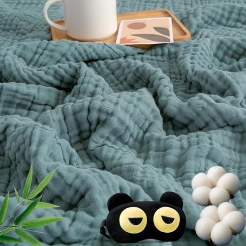 Alpenfaser Musselin Decke Premium Muslin Blanket 150 x 200 cm 100% Cotton Musselin Decke Erwachsene Soft Lightweight Summer Blanket Sofa Throw Couch Blankets All Seasons (Grün 150x200cm)