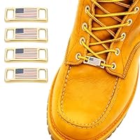 Yulinmon 14K Gold Plated American Flag Boot Laces Clips for Worker Shoes, US Patriotic Sneakers Shoe Lace Charms - Real Gold Electroplated, Tarnish-Proof, Veterans Industrial Accessory (4 Pack)