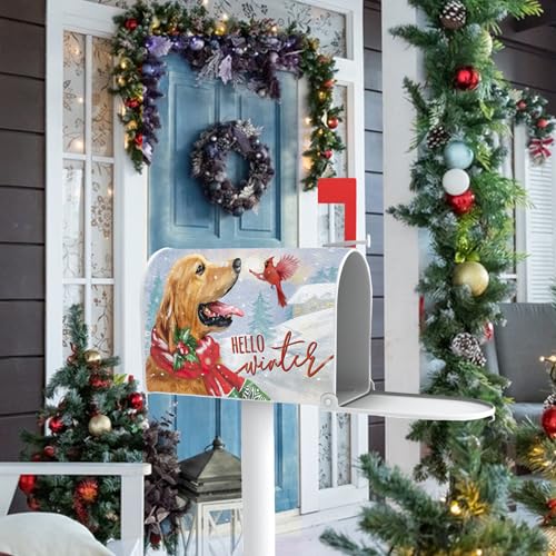 Image of Hello Winter Golden Retriever Dog Mailbox Cover Magnetic Standard