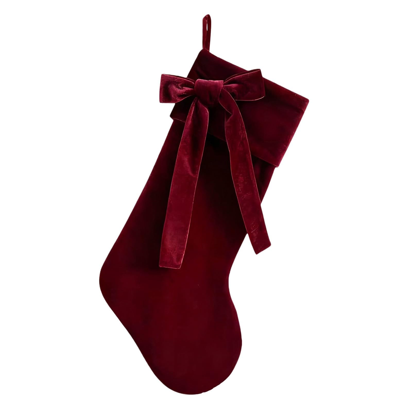 Shurhome 20 Inch Christmas Stocking with Large Decorative Bow Luxury Stocking for Firepitscreen Mantel, Elegant Holiday Decor Premium Holiday Decor for Mantel