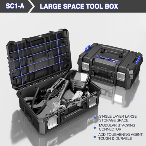 Image of 5 Tier Stackable Tool Box with Wheels,Rolling Tool Box with Drawers,Modular Tools Organizer,Portable Tool Box with Transparent Parts Box,Large Capacity Toolbox,for Garage Storage,Home and Repair Shop