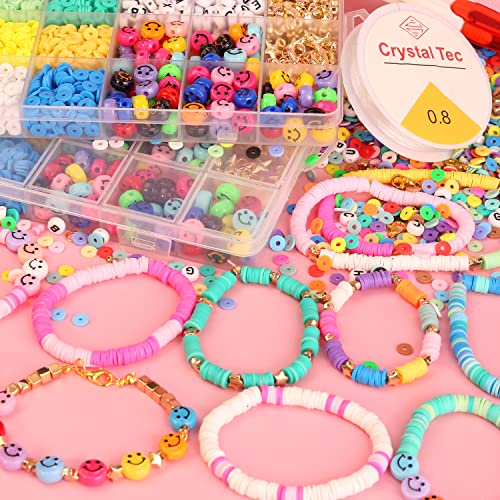 Uhibros 5800 Pcs Clay Beads For Bracelet Making Kit, Jewelry Making Kit For Girls 16 Color Polymer Heishi Beads Bracelets Making Kit Gifts For Girls With Smiley Face Letter Beads #TOP2