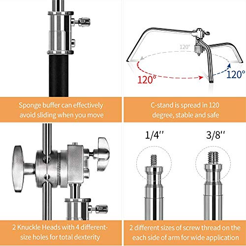 Image of ShowMaven 2 Packs Heavy Duty C-Stand Light Stand with 4ft /120cm Holding Arm & Grip Heads for Studio Video Reflector, Monolight and Other Photographic Equipment