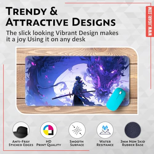 Image of Anime Theme Printed XL Extended Stich Edge Mousead | Smooth Surface Gaming Mousepad with Anti-Slip Rubber Base | 3mm Thick - 11 x 23 Inch (Dragon Warrier (P109))