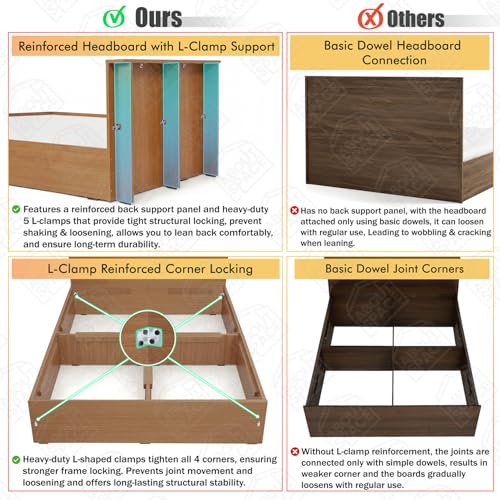 Image of ABOUT SPACE Bed - (84 x 62 inches) Queen Size Bed Without Storage | Engineered Wooden Bed Frame with Headboard & MDF Support Board for Mattress | 1-Year Warranty Cot for Bedroom - Golden Teak