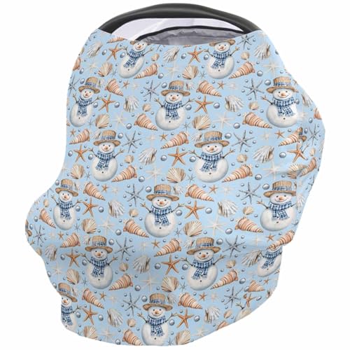 Nursing Cover for Breastfeeding Scarf, Christmas Winter Snowman Starfish Shell Coral Ocean Blue Baby Car Covers Super Soft Multi Use for Canopy Shopping Cart Cover Blanket Stroller Cover