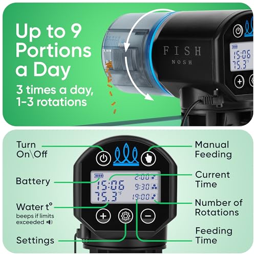 FISHNOSH Automatic Fish Feeder for Aquarium with Digital Thermometer - New Generation 2025, Auto Food Dispenser with Timer for Small Tank & Big Aquariums - Image 4