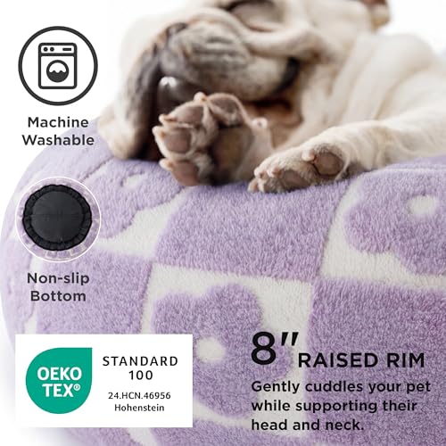 Image of LE SURE Shown on TV Donut Dog Bed Medium - Round Cat Beds Indoor as Bed Gift for Calming with Washable Cover, Cute Home Decor Bed with Jacquard Shaggy Plush & Anti Slip Bottom, 30 Inch, Flower Checks