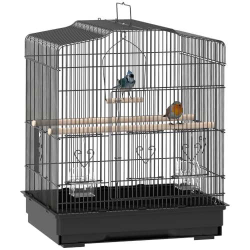 PawHut Jaula para Pájaros con Puertas 4 Comederos 46,5x36x59 cm Negro