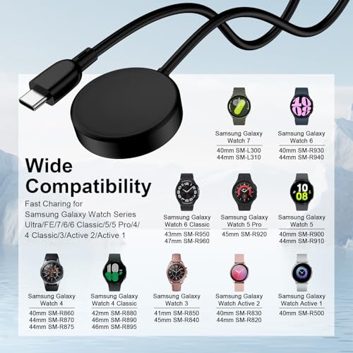 Image of for Samsung Watch Charger, Magnetic Wireless Charger Cable Fast Charging | USB C Galaxy Watch Charger for Samsung Galaxy Watch 8 /8 Classic /7 /6 /6 Classic /5 /5 Pro /4 /3 /Active 2 /Active 1 /Ultra /Fe, 3.3FT