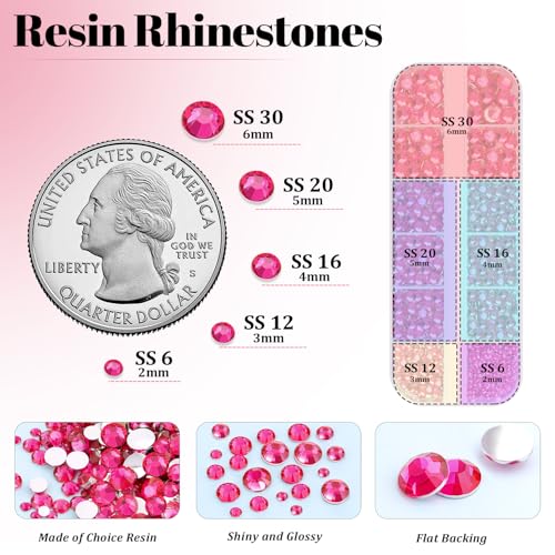 Image of Resin Rhinestones for Crafting with 3Pcs 10ml B7000 Jewelry Glue, 1 Box Hot Pink Flatback Gems Crystals Diamond for Bedazzling Crafts DIY Nail Art Makeup, Gems for Clothing Tumblers Shoes