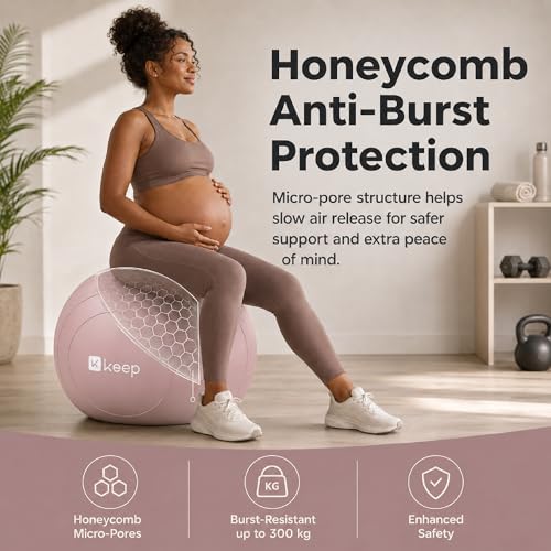 KEEP Exercise Ball, Extra Thick Anti-Burst Yoga Ball for Workout, Pregnancy and Stability, Heavy Duty Swiss Pilates Ball for Physical Therapy, Core Strength, and Office Desk Chair,Pink by KEEP - Image 3