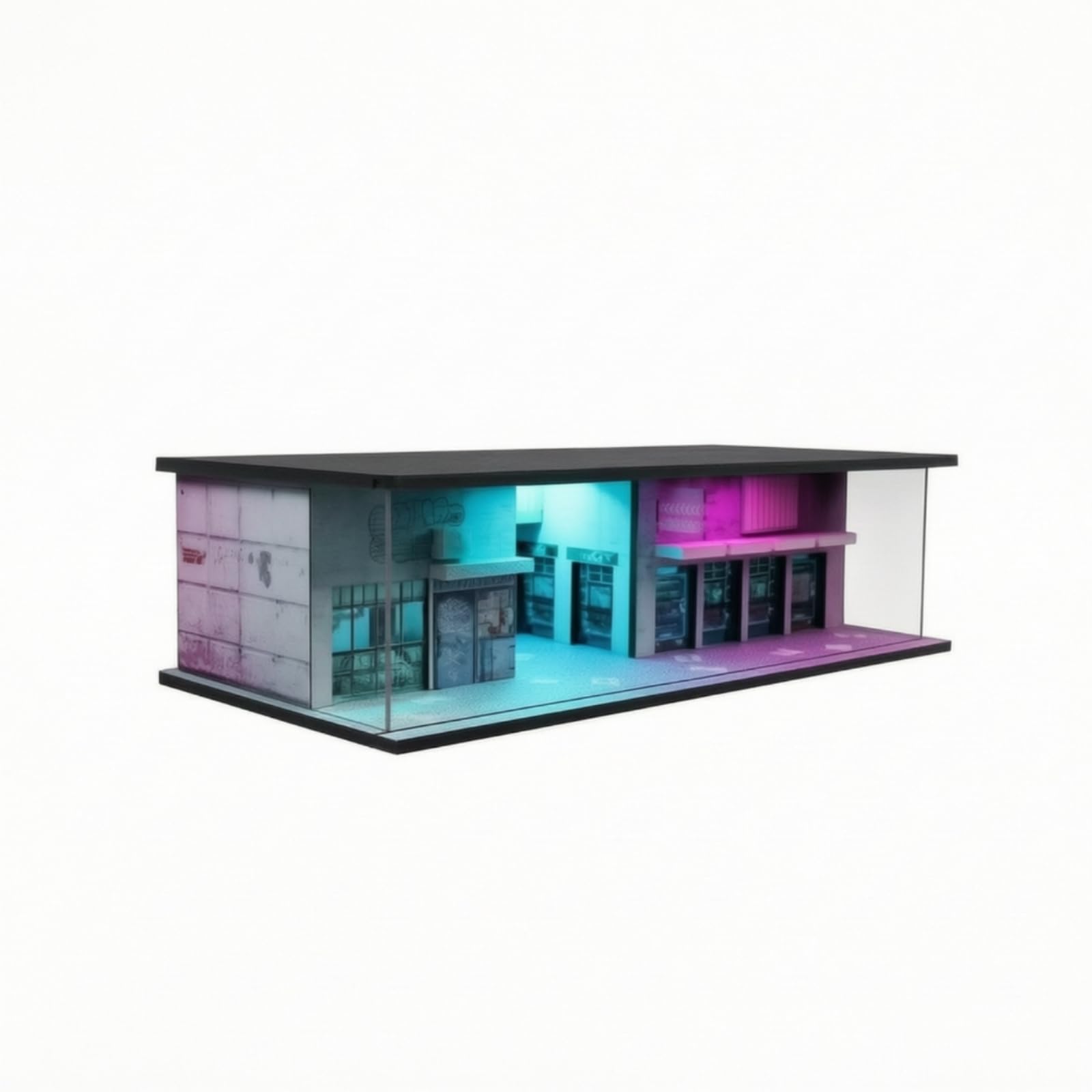 Modello di Scena Tecnopunk Luminoso Diorama in Miniatura da Collezione Vetrina con Porta in Acrilico per Scrivania, style to 1