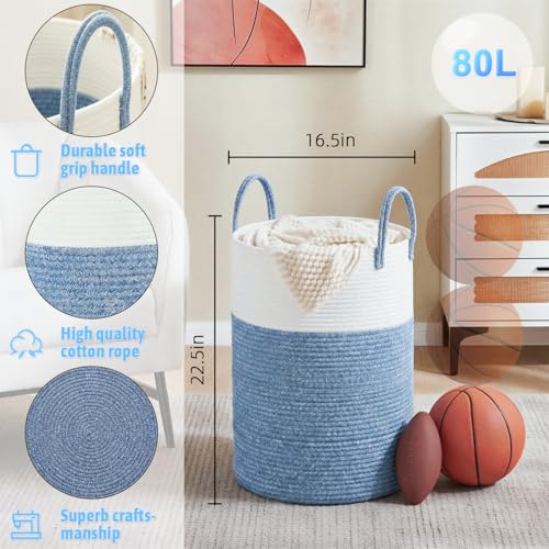 Image of Laundry Basket,Woven Cotton Rope Laundry Hamper,80L for Decor Storage of Dirty Clothes,Toys and Blankets in Bathroom,Baby Room and Living Room