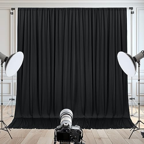 Image of 10x10ft Black Backdrop Curtain for Wedding Parties Wrinkle Free Fabric Black Drapes Backdrop Decoration for Baby Shower Birthday Photography Decoration 2 Panels, 5ft x 10ft
