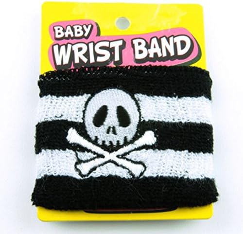 Amazon Co Jp リストバンド 子供用 パイル地 Wrist Band Baby 5 スカルボーダー白 黒 刺繍 ワンポイント ファッション