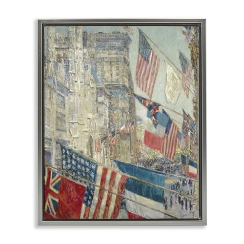 Stupell Industries Classic Americana Flags Framed Floater Canvas Wall Art