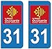 supstick 2 STICKERS AUTOCOLLANT PLAQUE IMMATRICULATION DEPT 31 région Occitanie