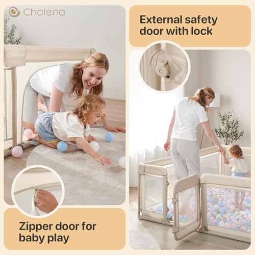 Image of Baby Playpen for Babies and Toddlers, 59 x 79in Large Playpen with Double Door, Full Steel Frame & Oxford Fabric, 0-24 Months Safe Play Area for Infant and New Parents(Khaki)
