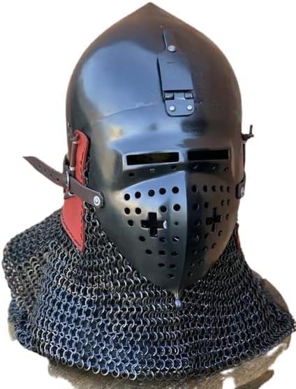 Medieval Viking Riveted Chain Mail Helmet, Brass Helmet ~ LARP Norman Hand Forged Steel Helmet
