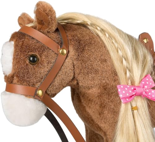 BEJOY Plüsch Pferd Spielzeug, Kämmpferd Plüschpferd Plüsch Spielzeug mit Sattel, Zaumzeug und Baumwolltuch, Pretend Play Pferd Geschenk für Mädchen Kinder, 28cm Braun