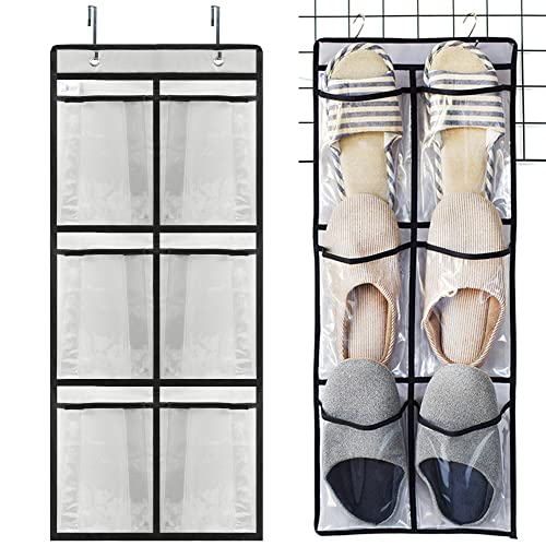 momgyaamz Organizador de Zapatos Puerta Colgantes - Zapatos Calcetines Juguetes Accesorios de Belleza, estante colgante con 6 bolsillos grandes dormitorio, baño, armario, transparente, 1 pieza